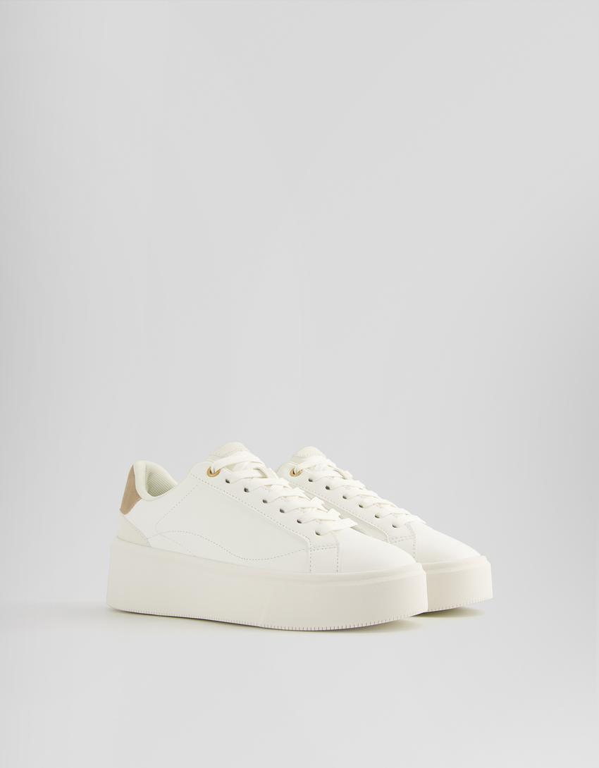 Platform trainers with heel detail-WHITE