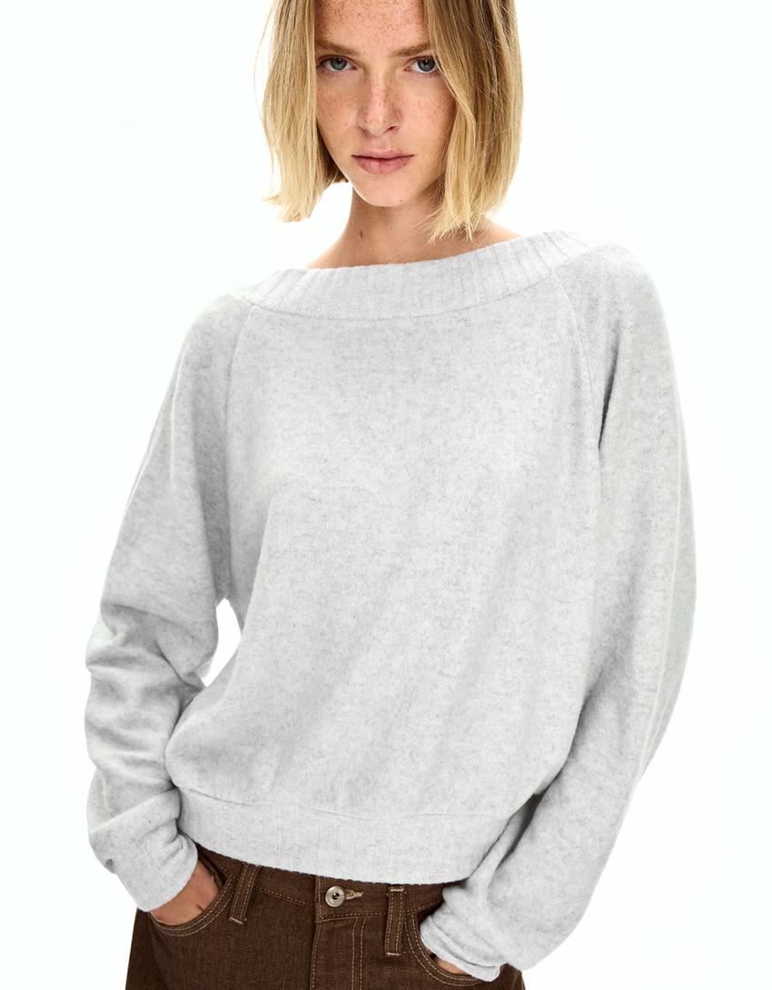 Open-back knit  sweater-Grey