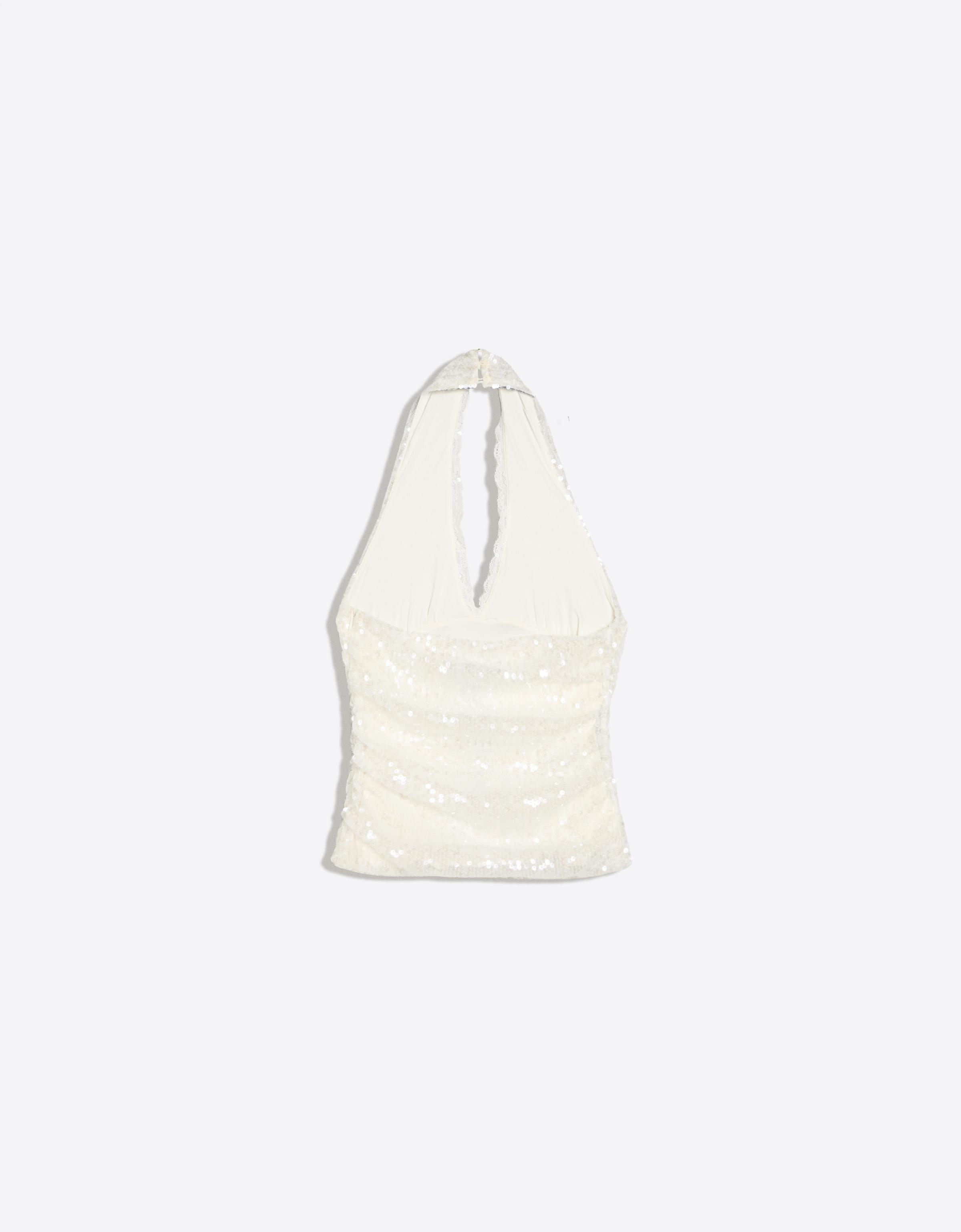 Sequin lace halter top — Cream