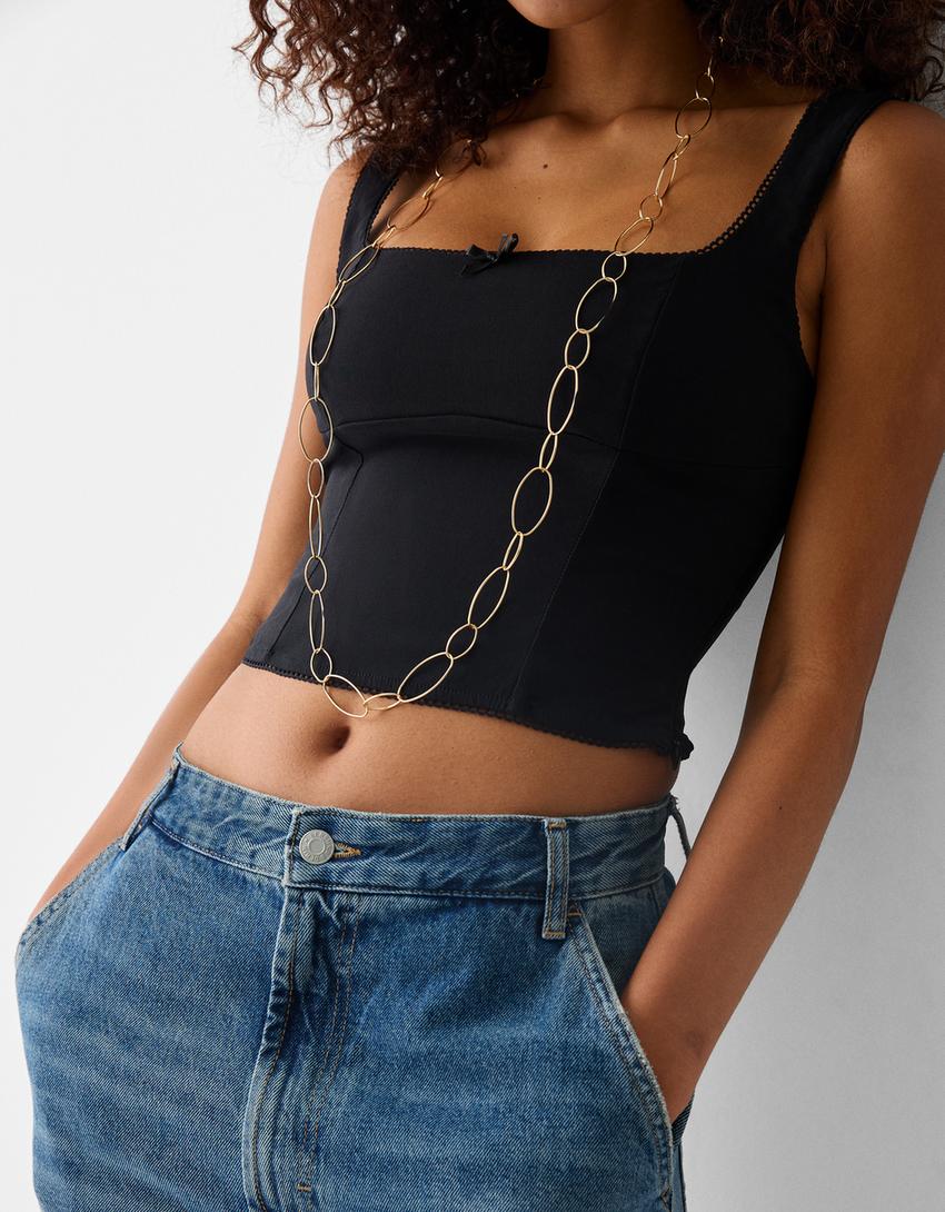 Chain link choker necklace-Gold-1