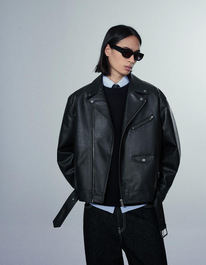 Leather effect jacket-Black