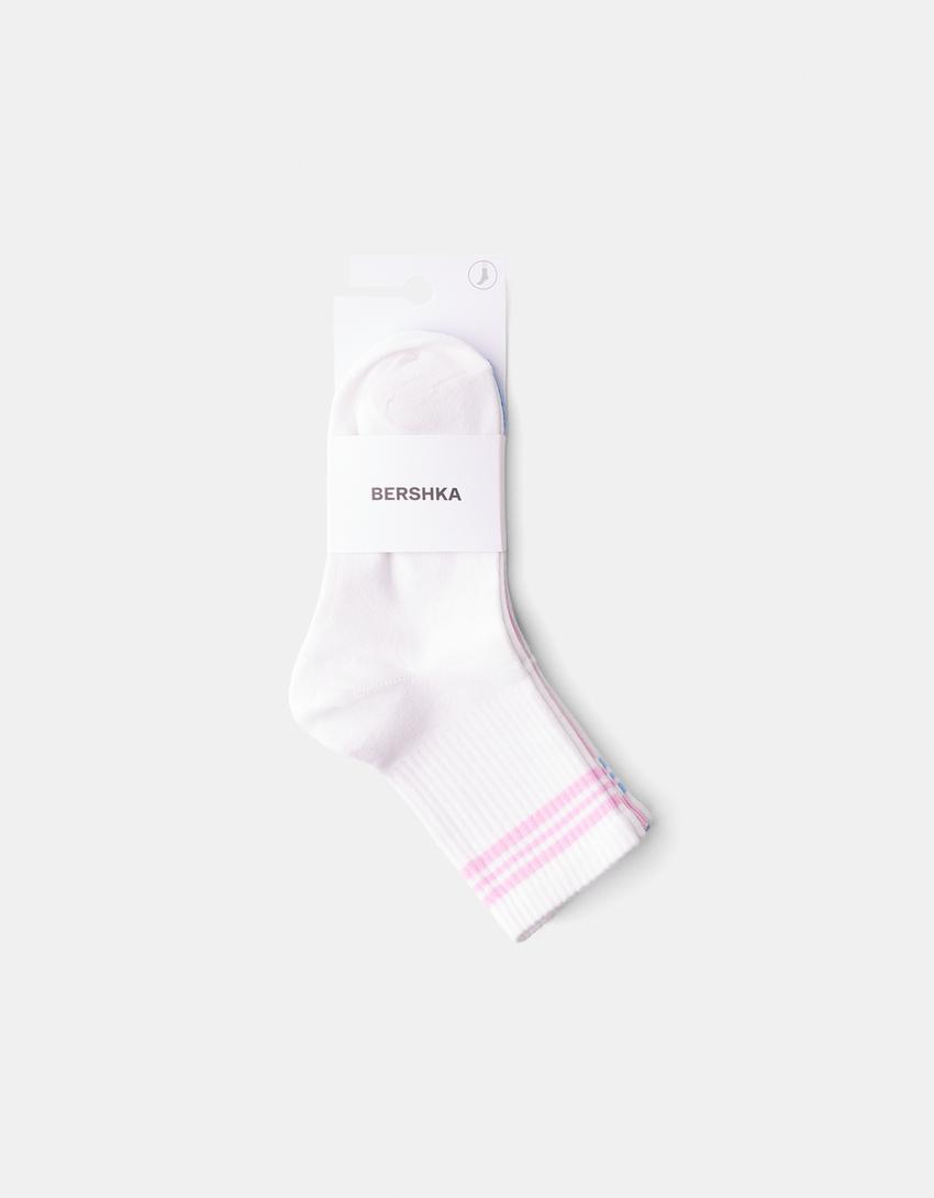 4-pack of stripe print socks-Pink-4