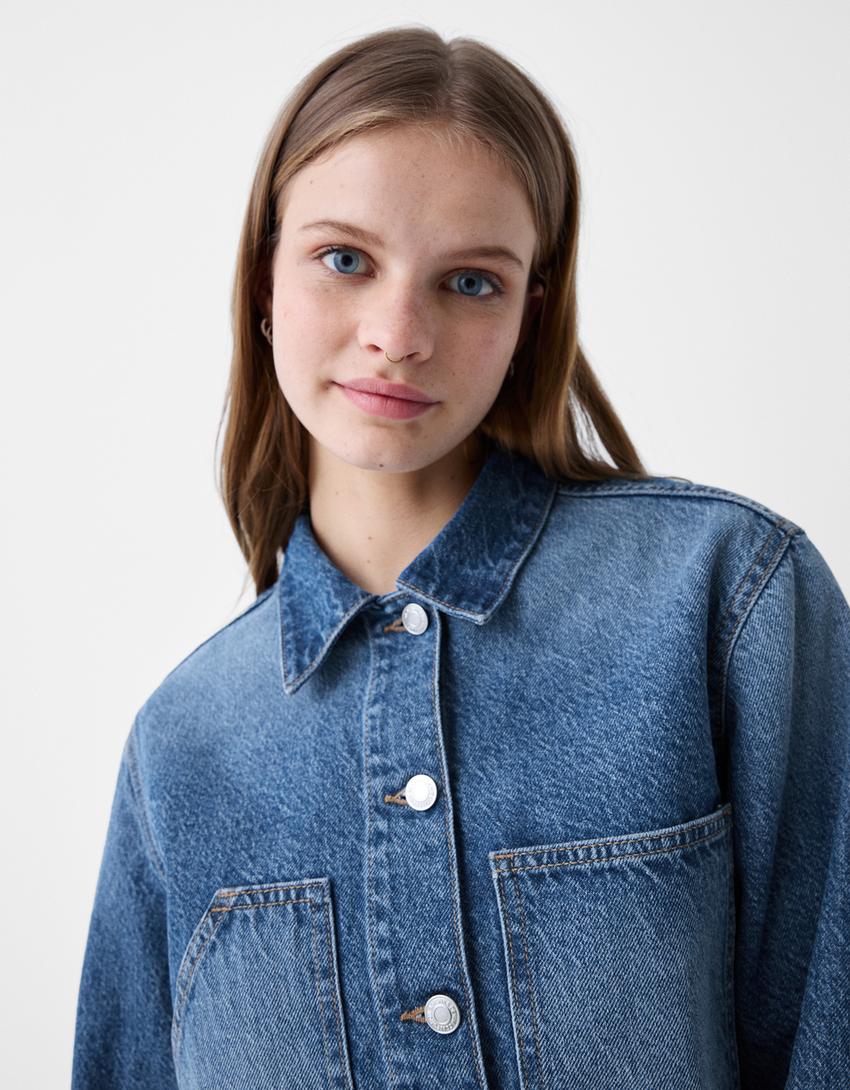 Casaco denim cropped workwear-Azul lavado-2