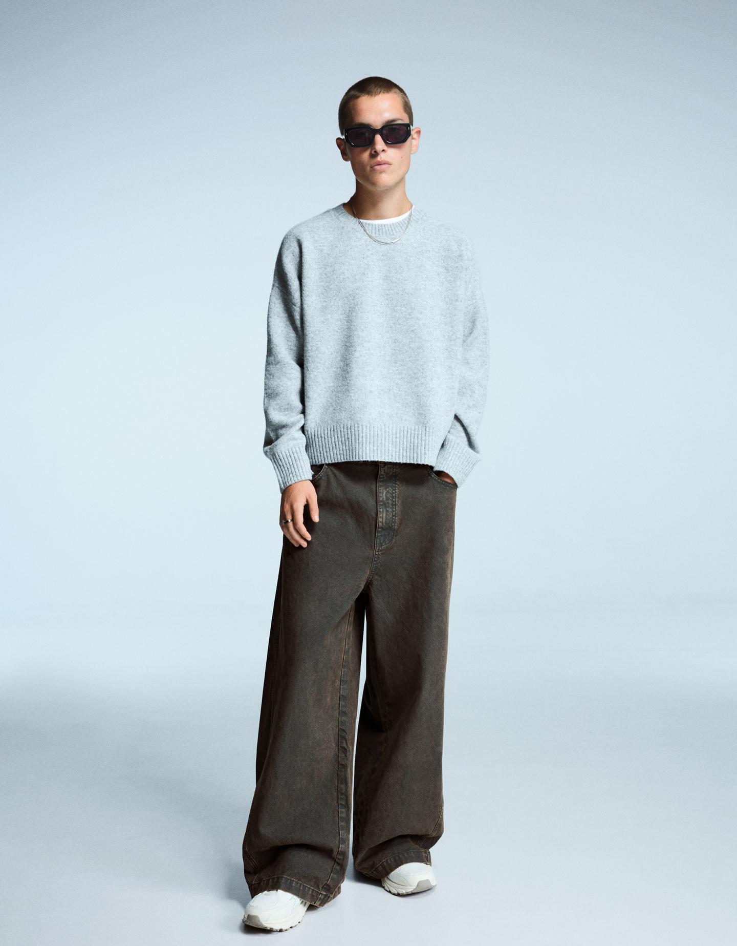 Bershka spodnie megabaggy woskowane khaki