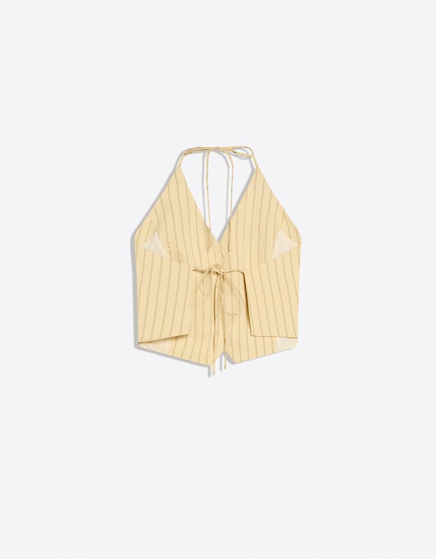 Striped halter vest-Yellow