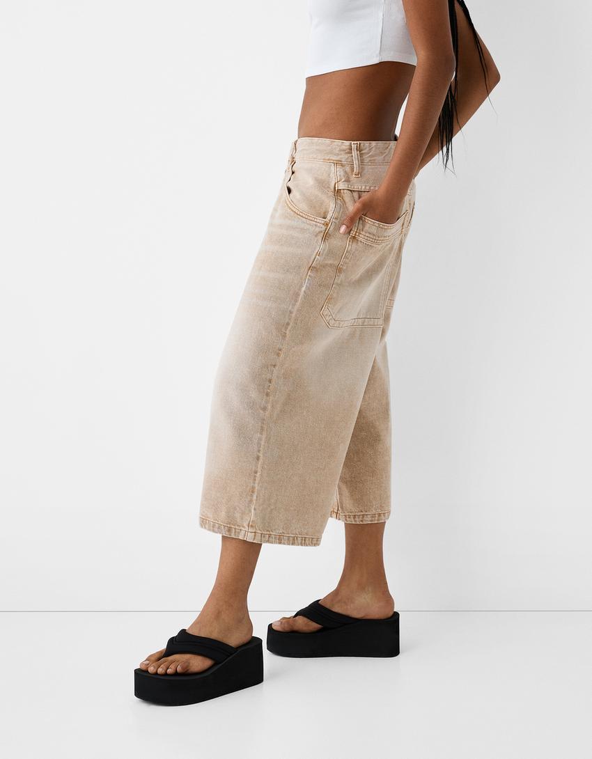 Calções bermuda denim super baggy-Cru-2