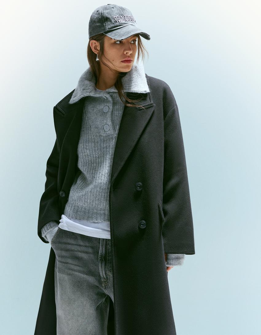 Manteau long épaules tombantes-Noir-1