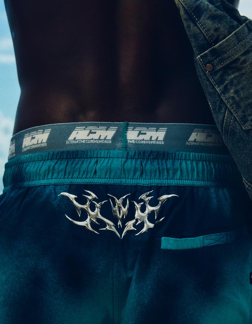 Boxy kesim desenli mayo-Koyu mavi