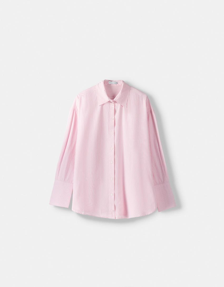 Ensemble chemise et short rayures-Rose-4