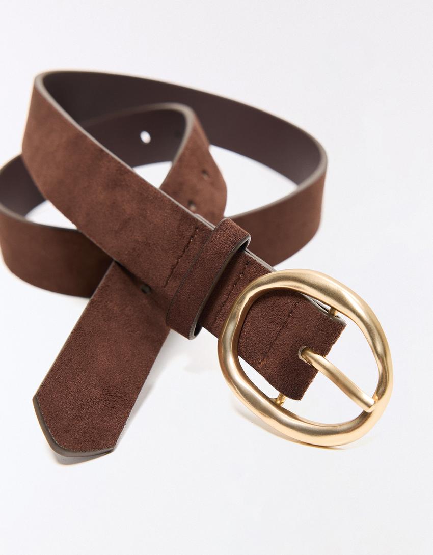 Leather effect belt with buckle-Brown