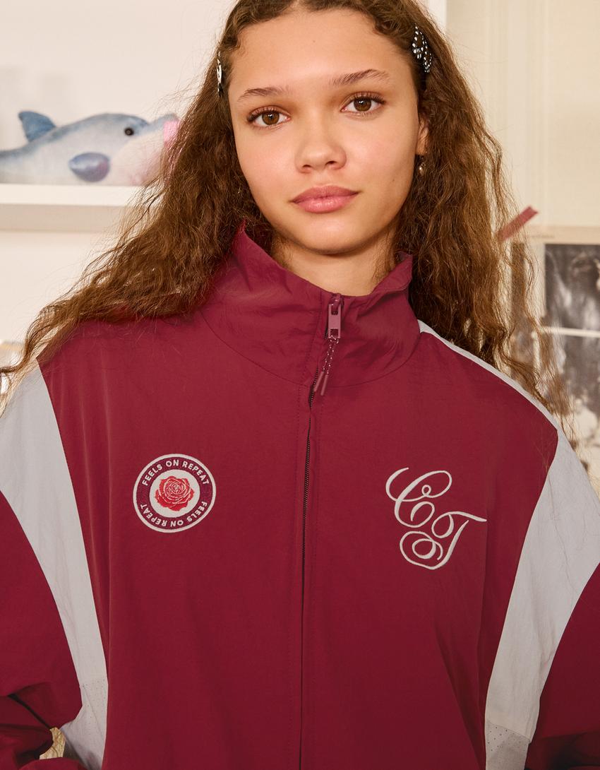 Lightweight embroidered jacket-Burgundy