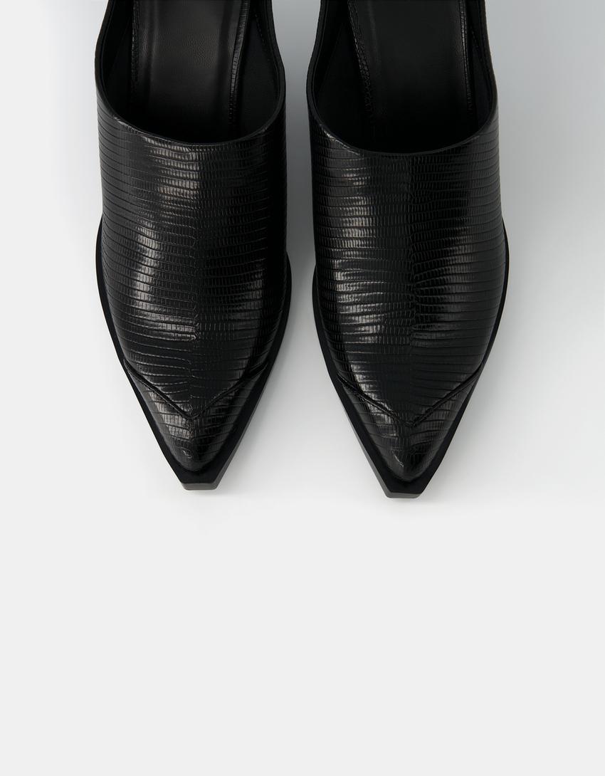 خف كاوبوي عالي الكعب بنقشة حيوانية-أسود-4