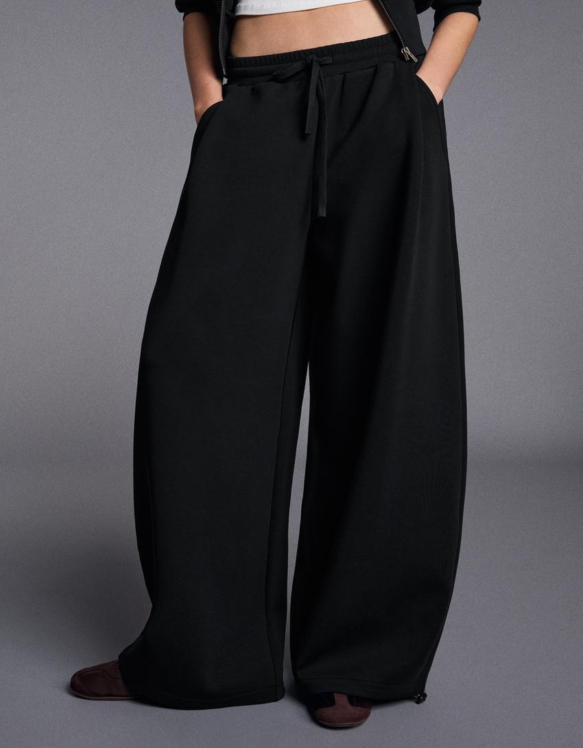 Barrel fit modal pantolon-Siyah