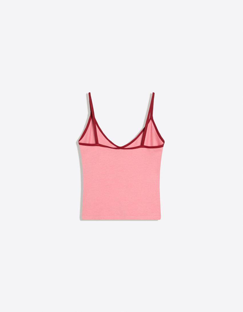 Printed strappy top-Coral