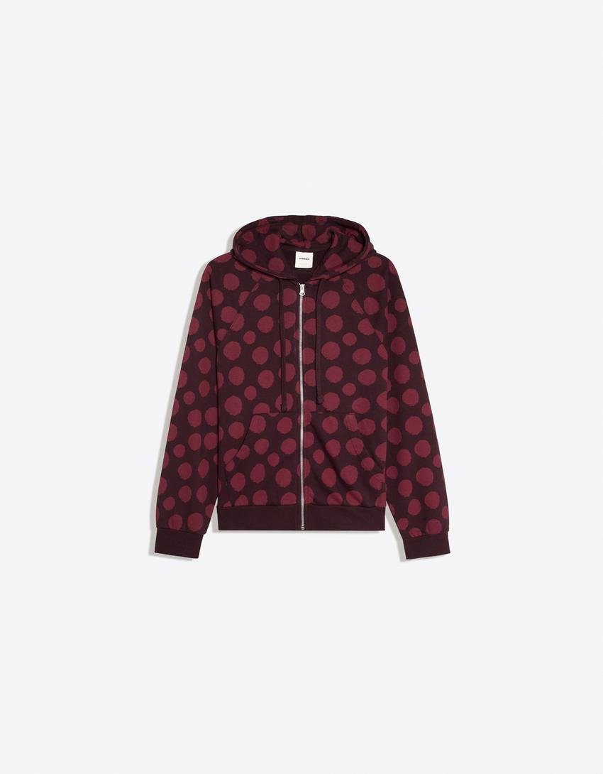 Sudadera capucha cremallera print-Burdeos
