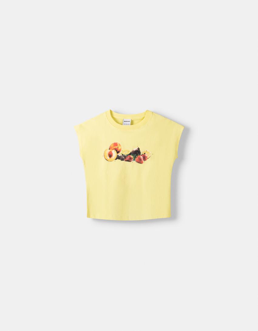 T-shirt manches courtes imprimé strass-Jaune-4