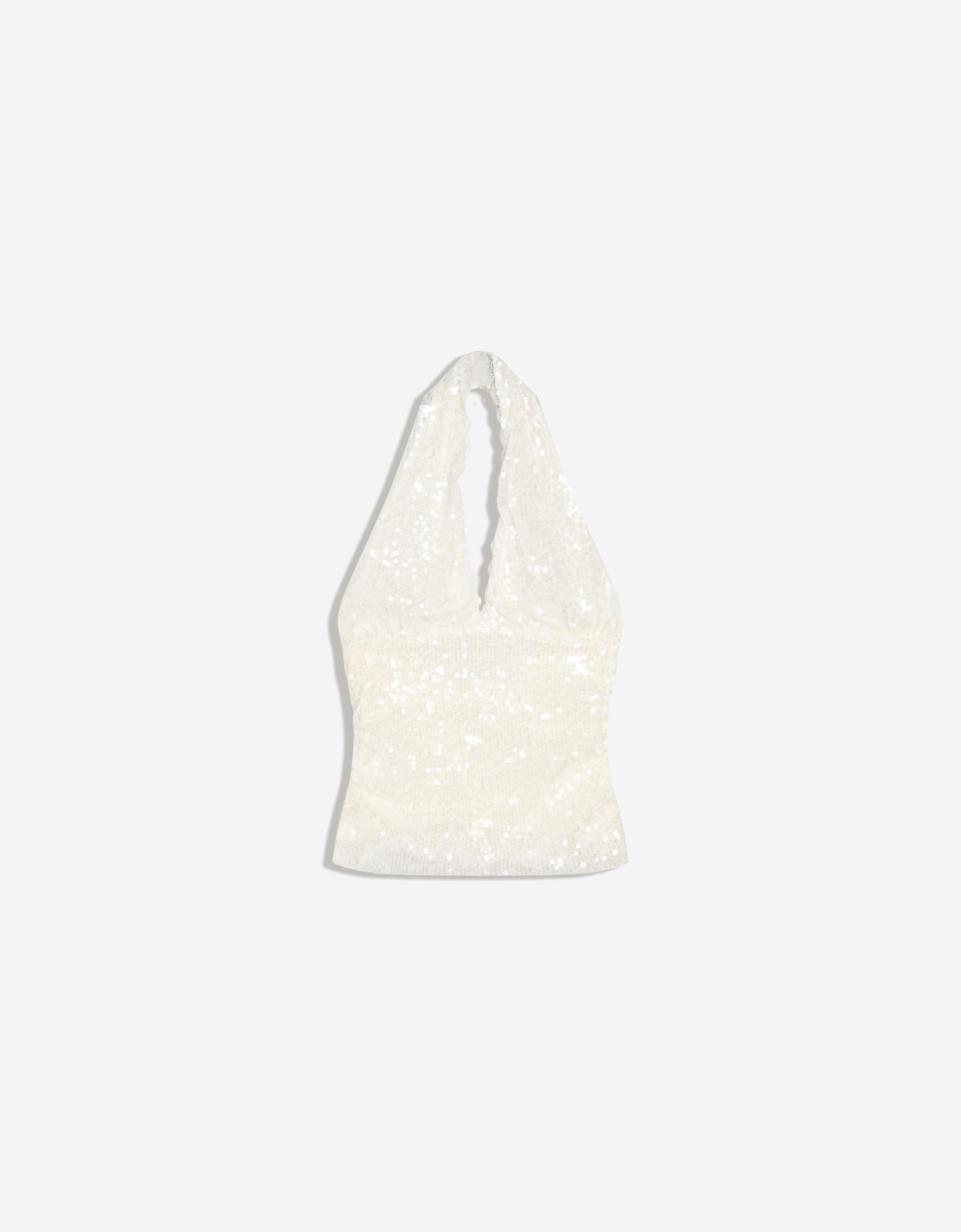 Sequin lace halter top — Cream