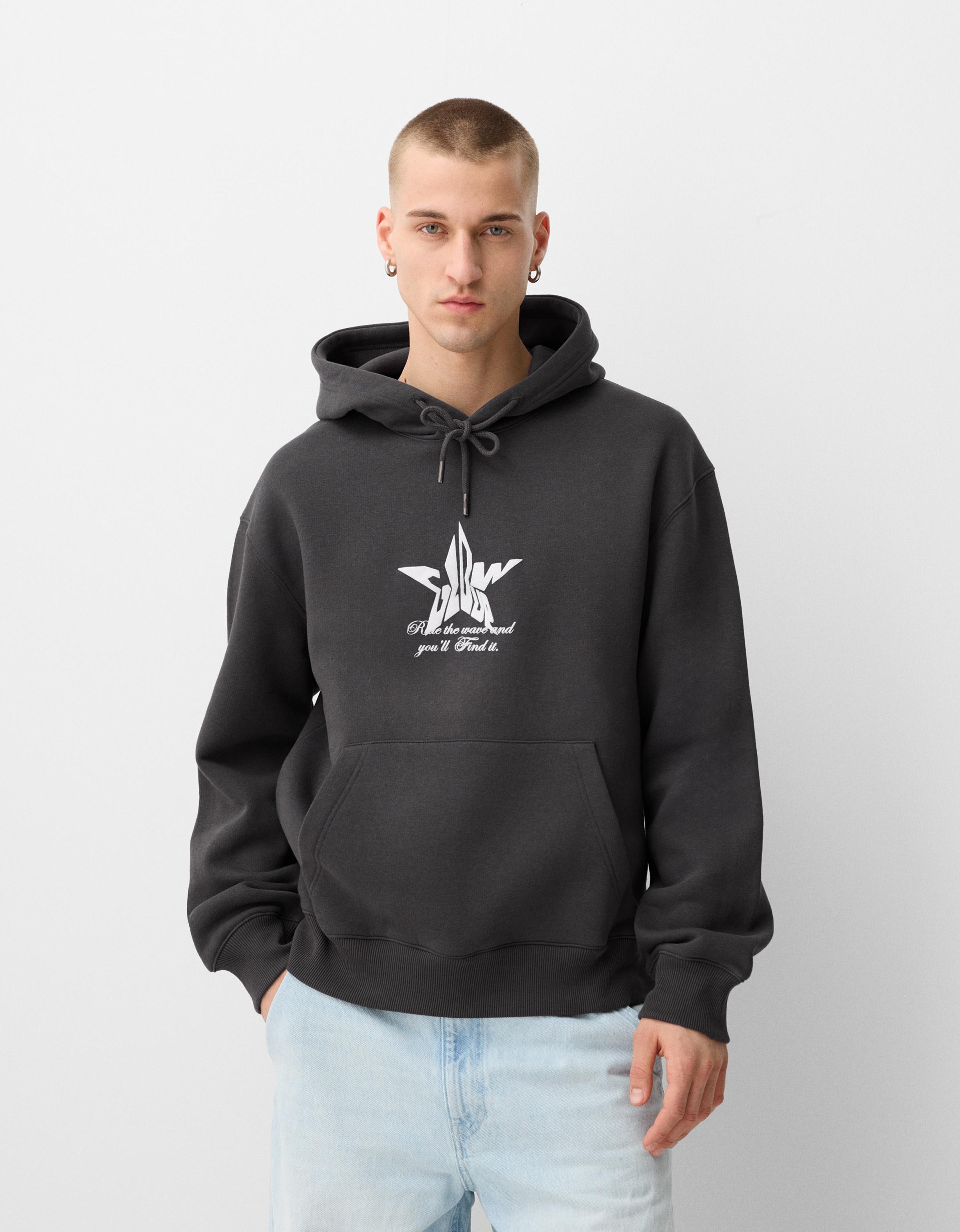 Bershka Bedruckter Oversize-Hoodie Herren Xl Grau