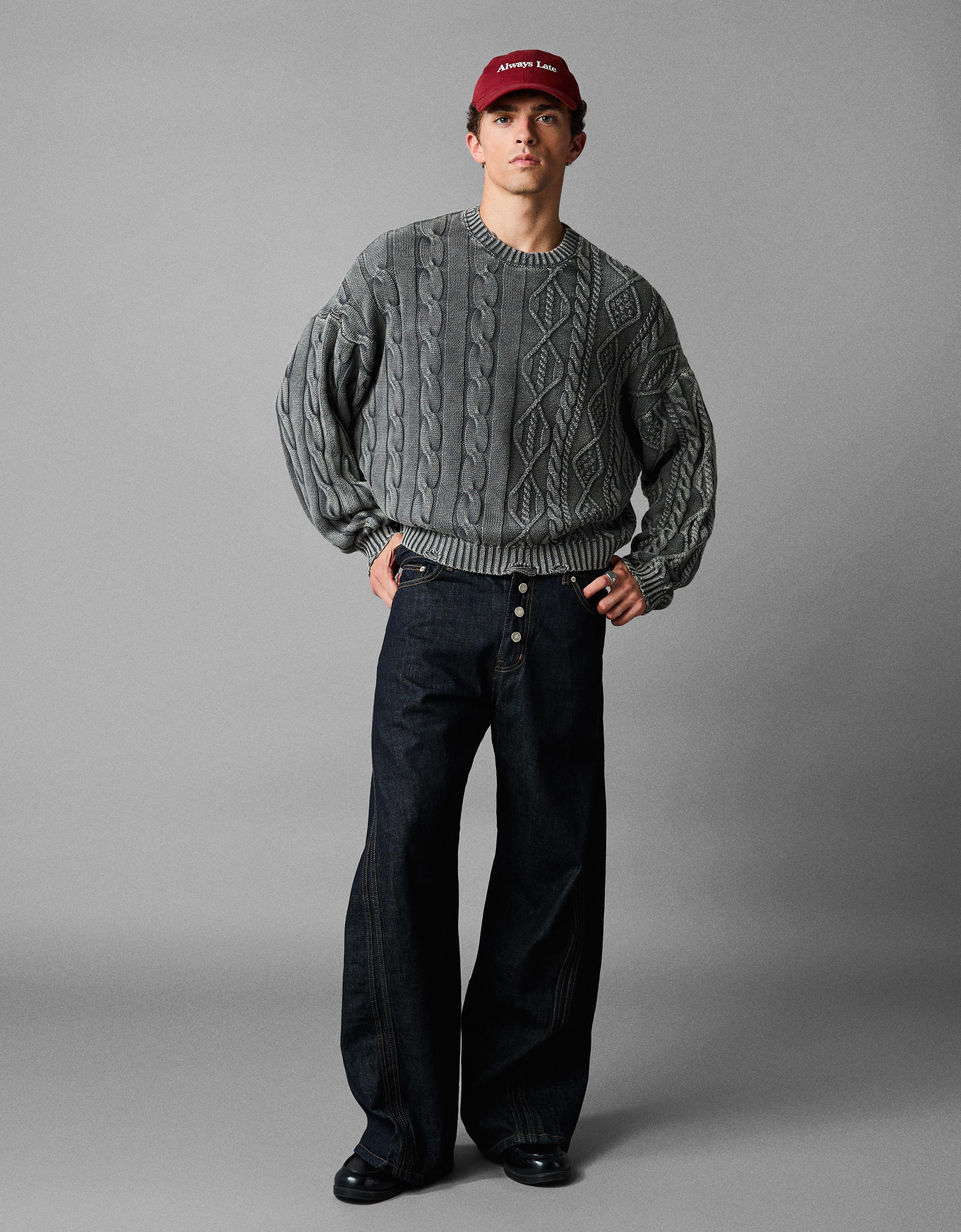 Washed-effect cable-knit jumper — Dark grey
