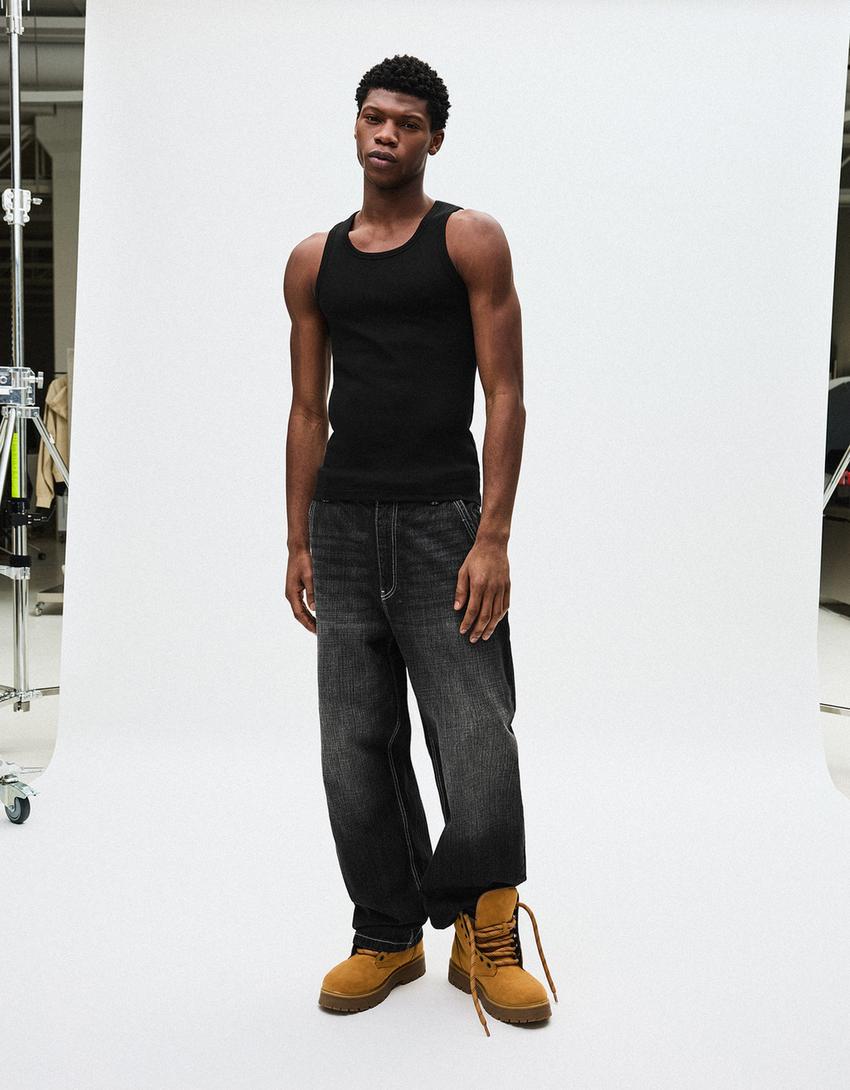 Ribbed vest top-Black