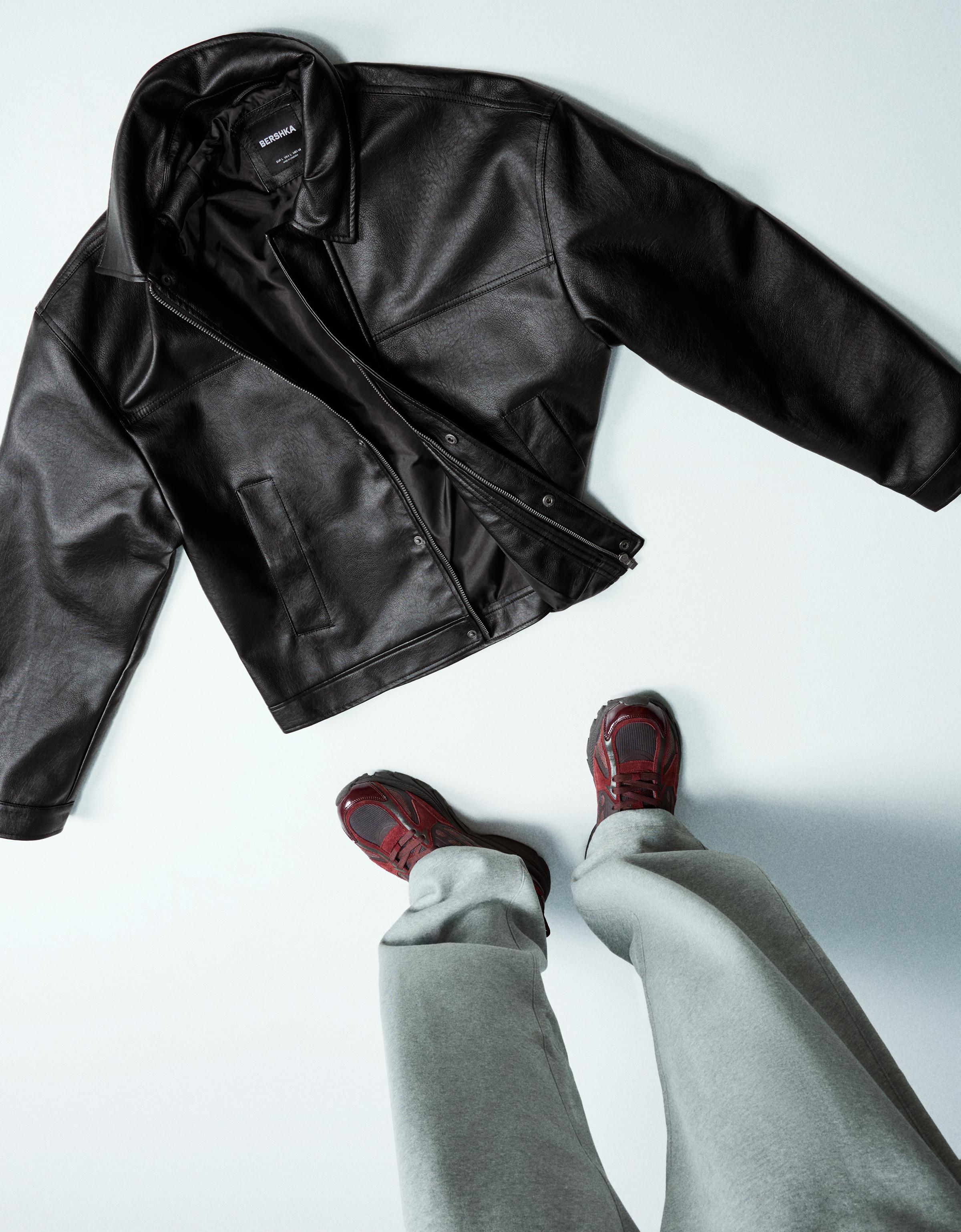 Suni deri boxy fit ceket - Görsel 6