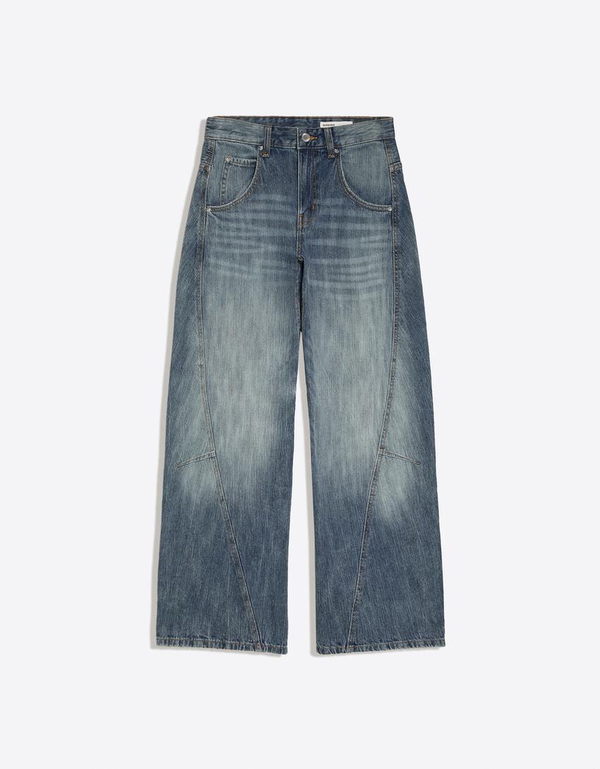Jeans barrel fit taille basse-Bleu lavé