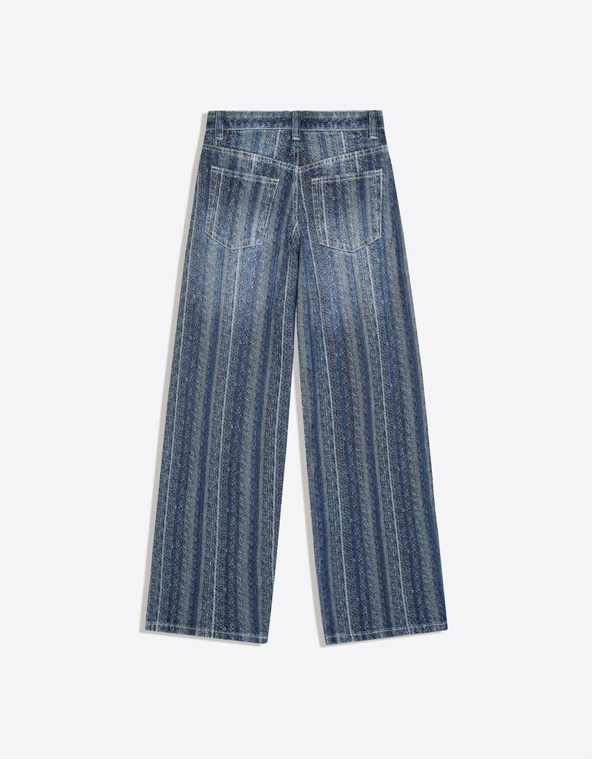 Textured crossover waist jeans-Blue