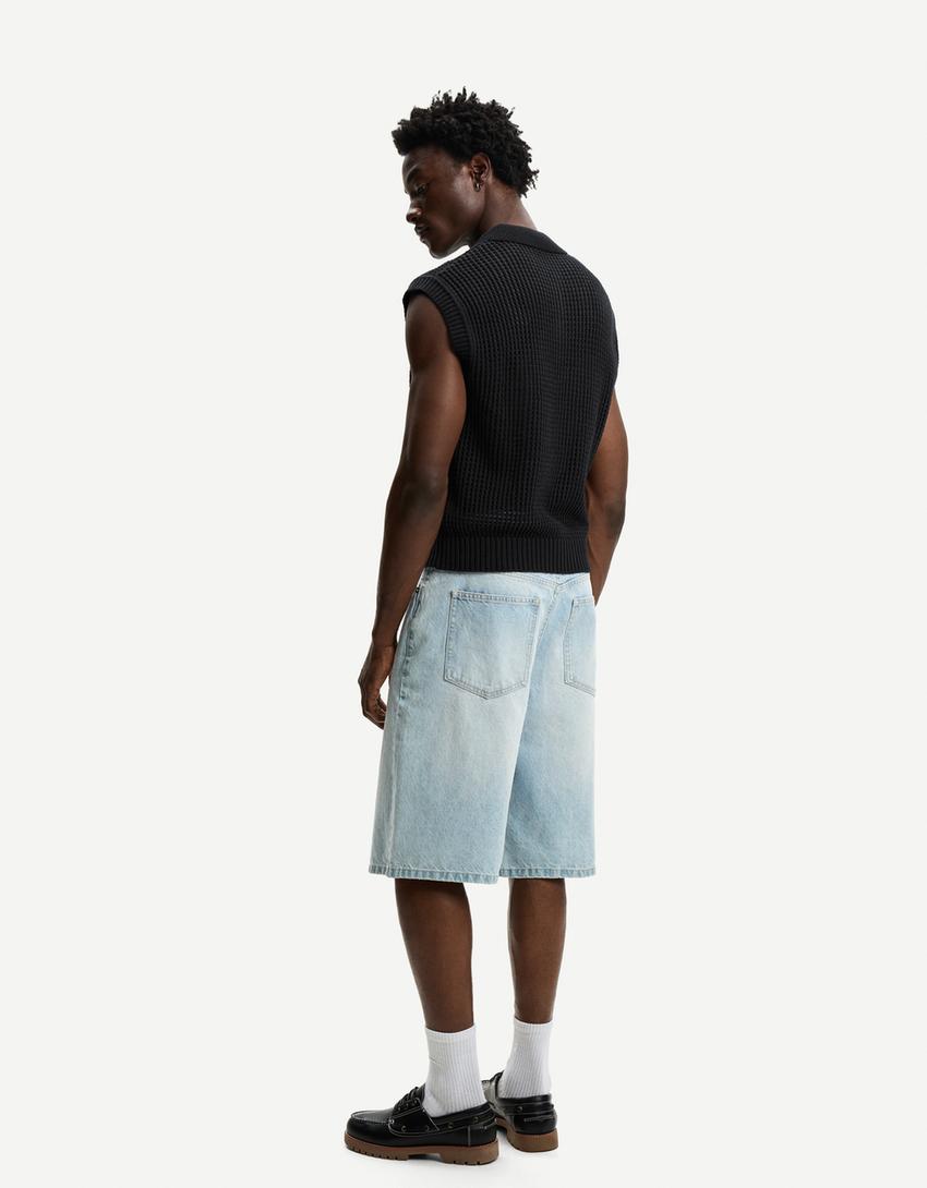 Mesh vest with polo collar and buttons-Black-1