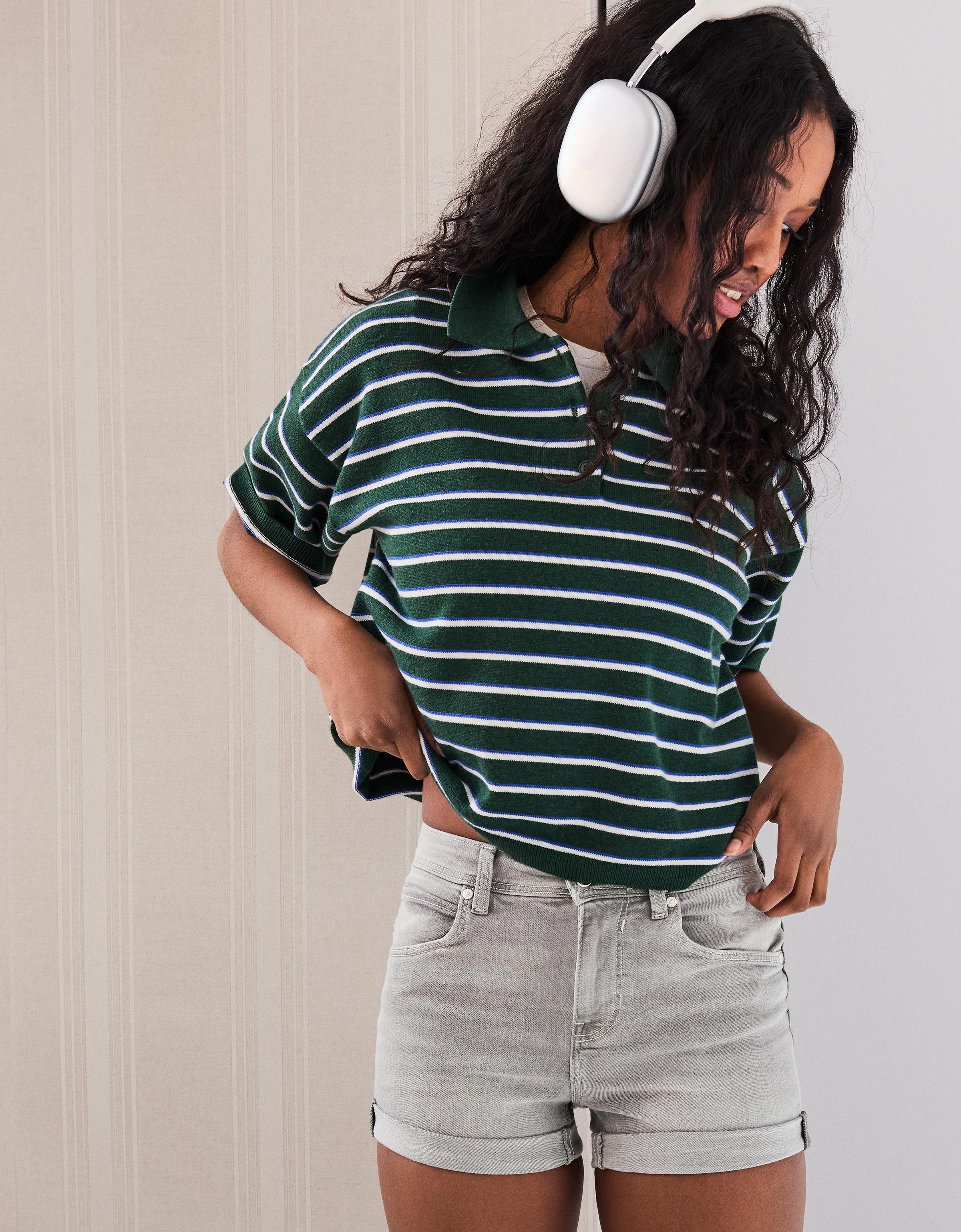 Roll-up denim shorts