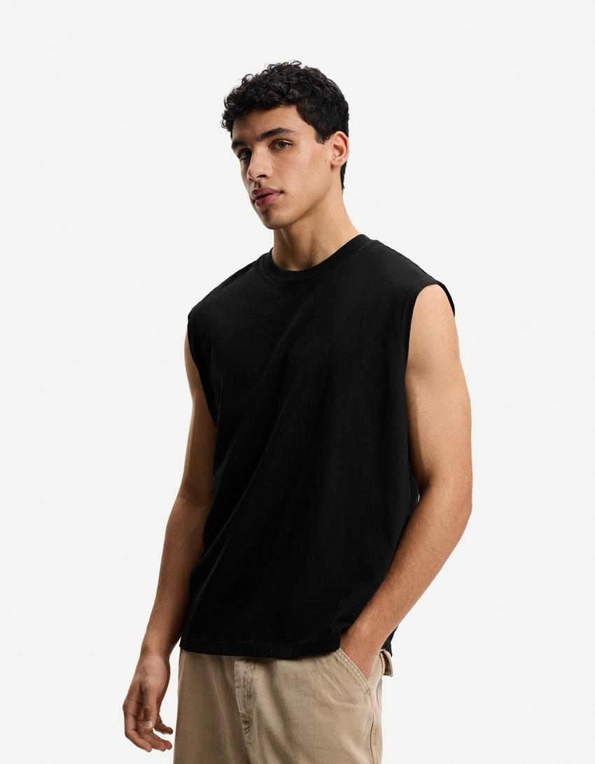 Camiseta Negra Camisetas De Tirantes Hombre Bershka Camisetas