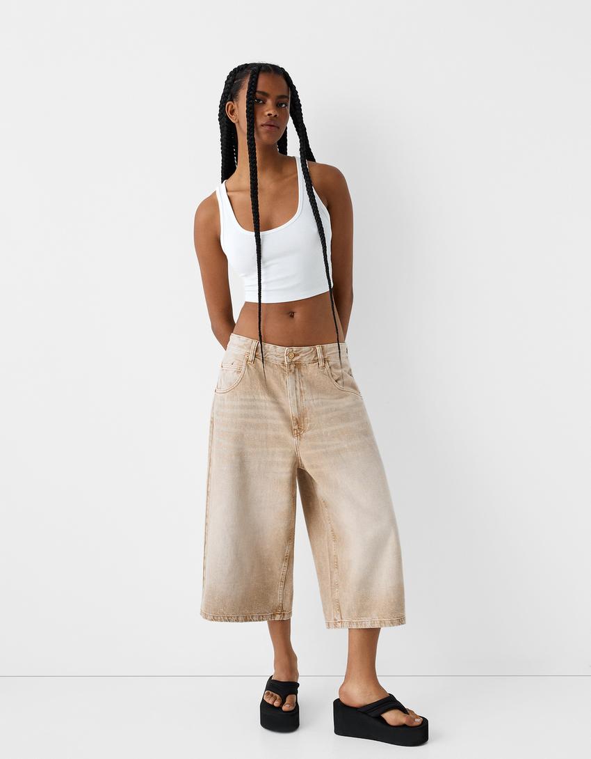 Calções bermuda denim super baggy-Cru-3