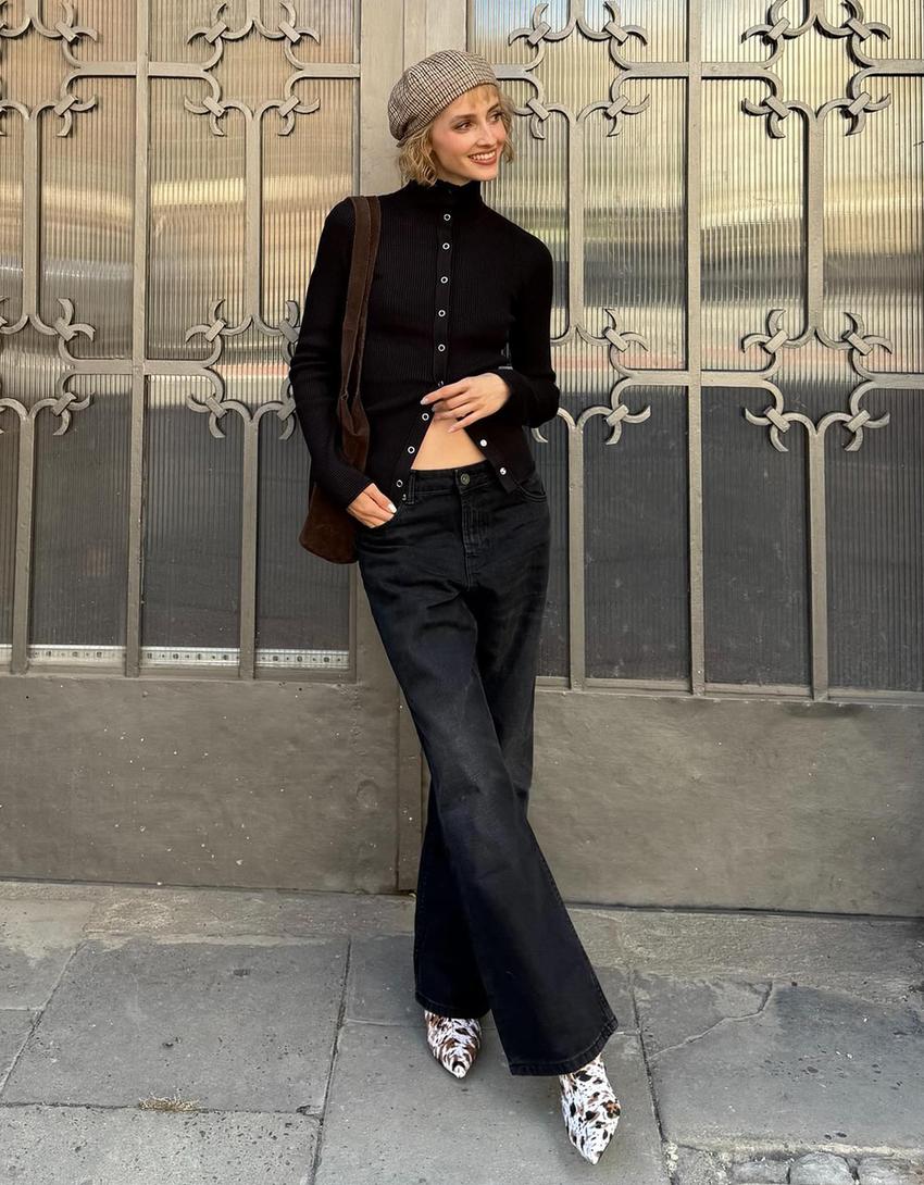 Jeans wide leg taille basse-Noir