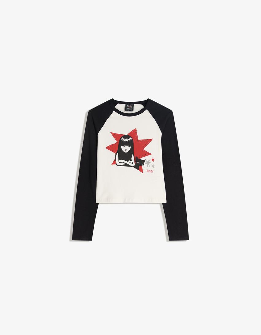 Camiseta Emily the Strange manga larga print-Blanco roto