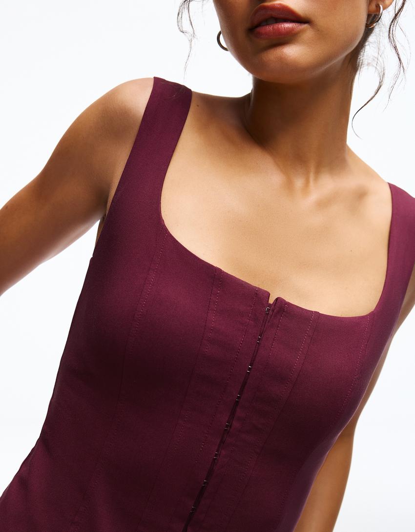 Burlesque-Top aus Bengaline-Granatrot