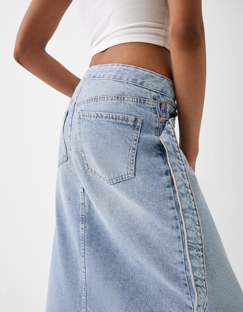 تنورة سكورت دنيم متداخلة-أزرق مغسول من الخارج-5