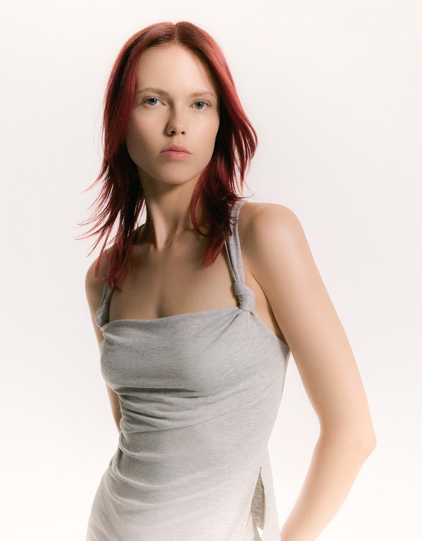 Asimetrik Pileli İnce Tank Top