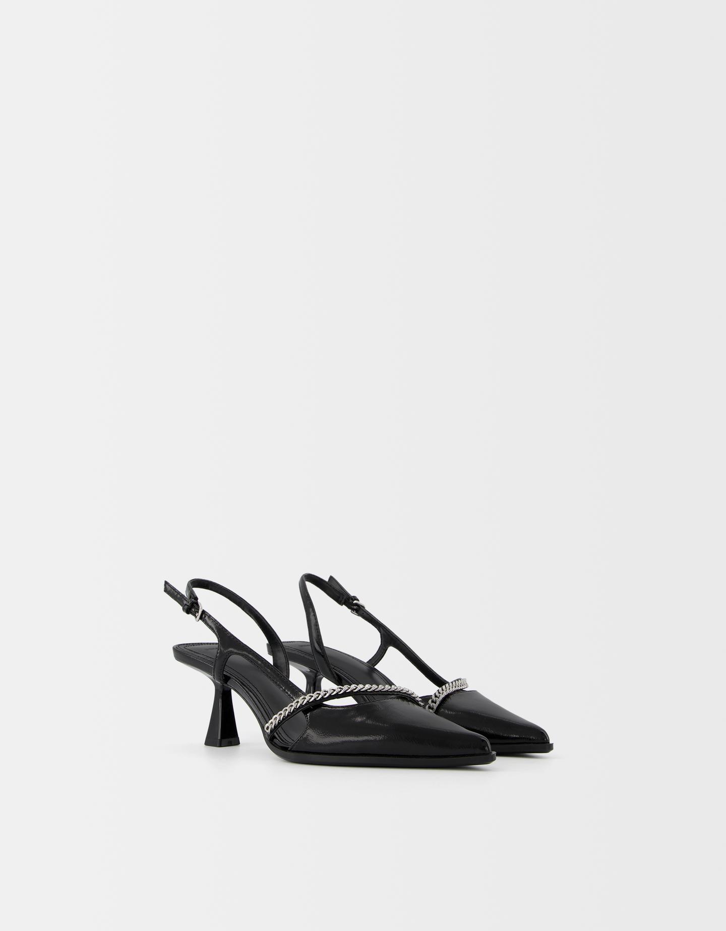 Bershka Zapato Tacón Kitten Detalle Cadena Mujer 39 Negro