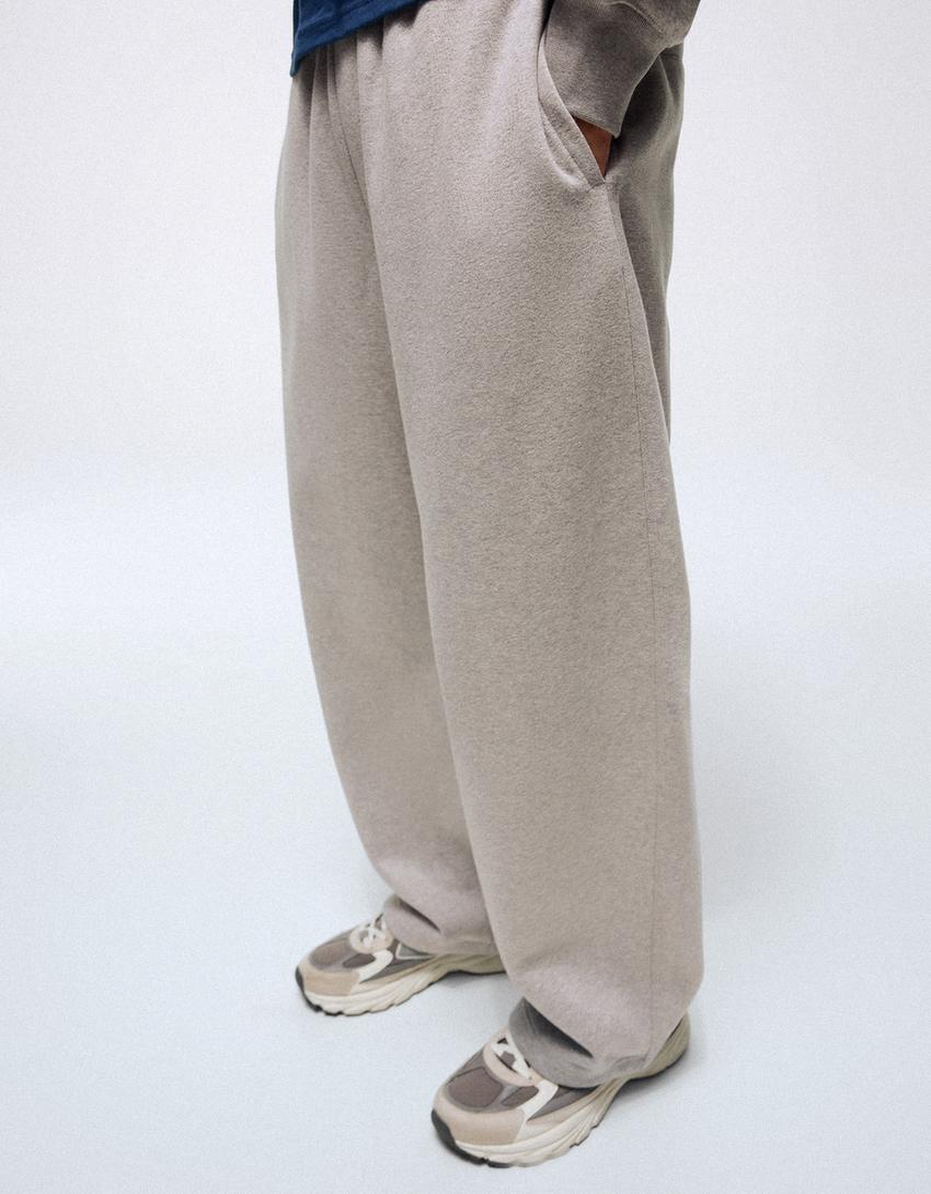 Napped cotton balloon fit trousers-Grey