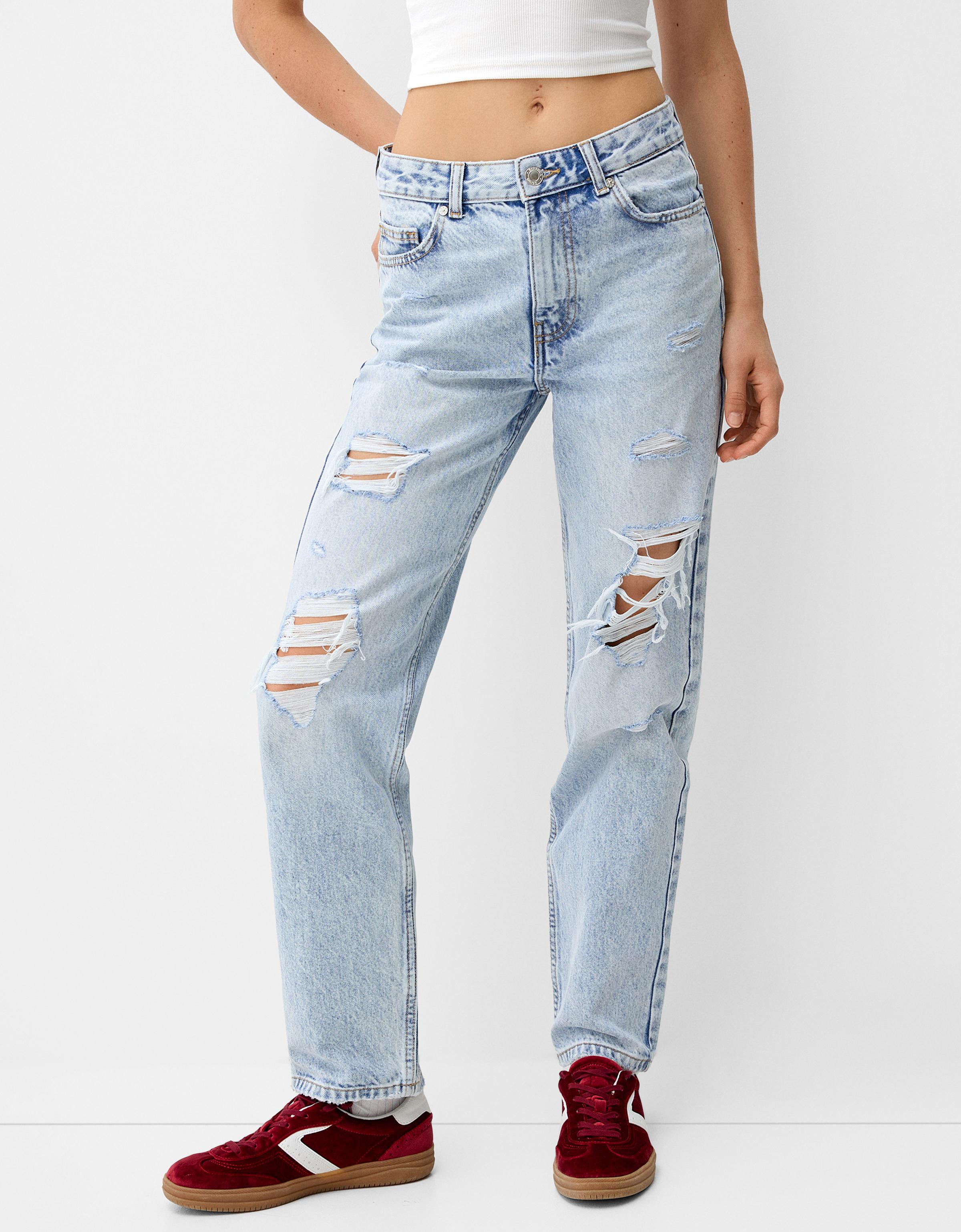 Bershka Cropped-Jeans Damen 32 Hellblau