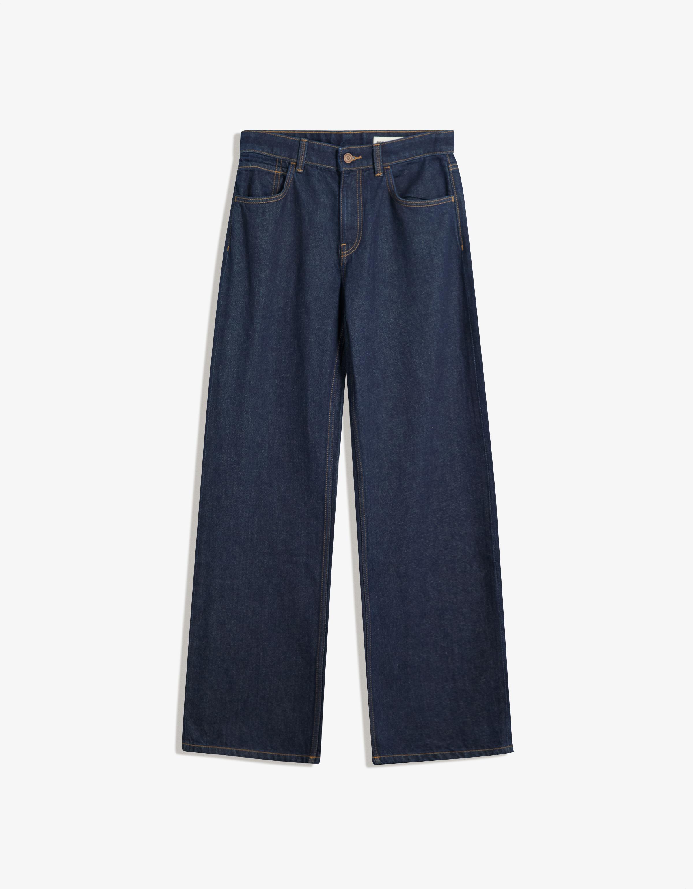 Bershka Jeans Mit Weitem Bein, Straight Leg Damen 40 Blau