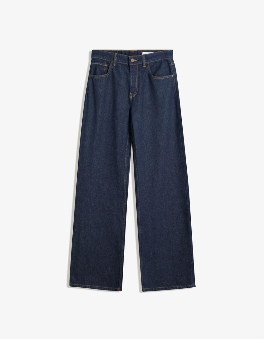 Blugi wide leg straight-Albastru-4