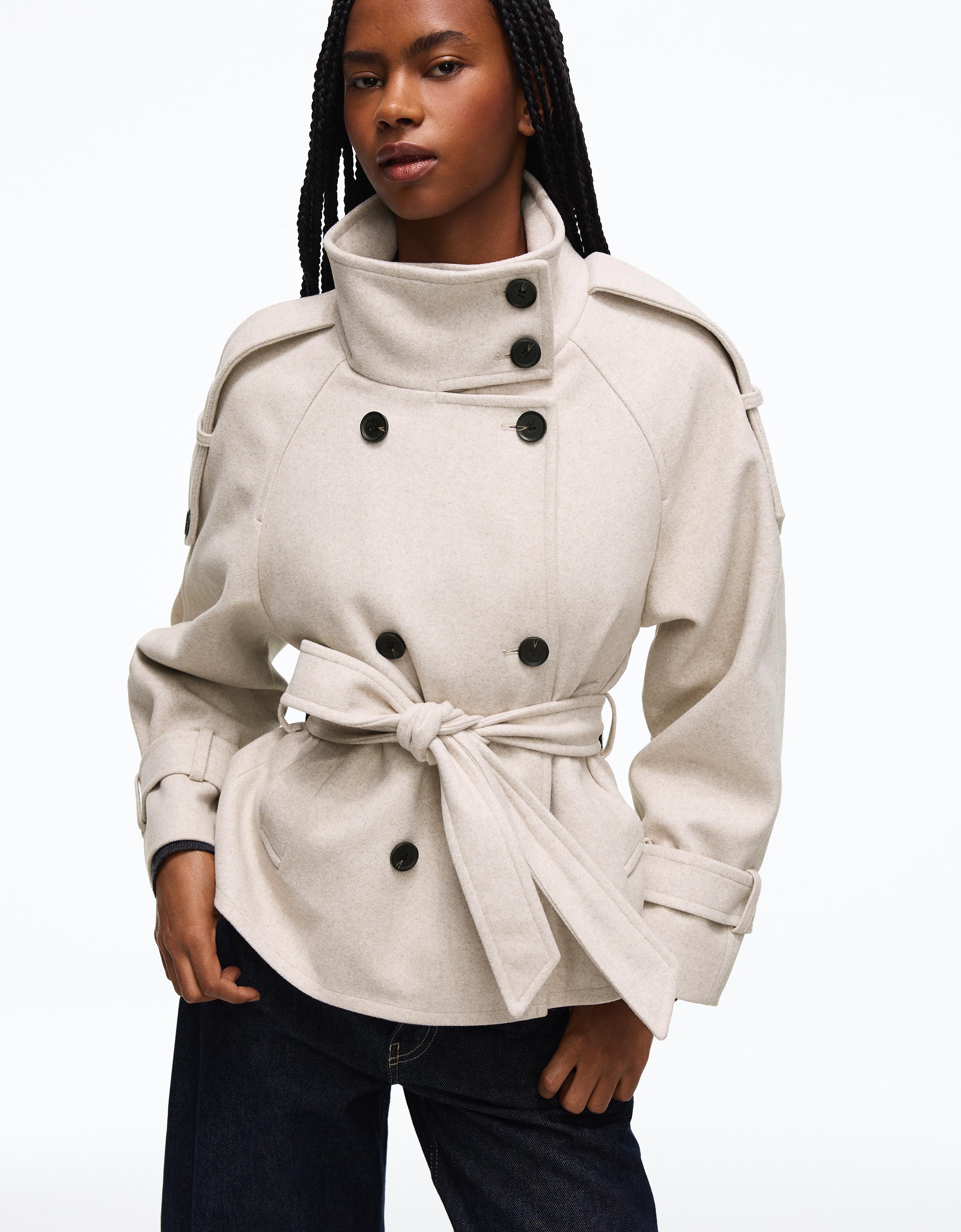 Funnel neck trench jacket — Beige