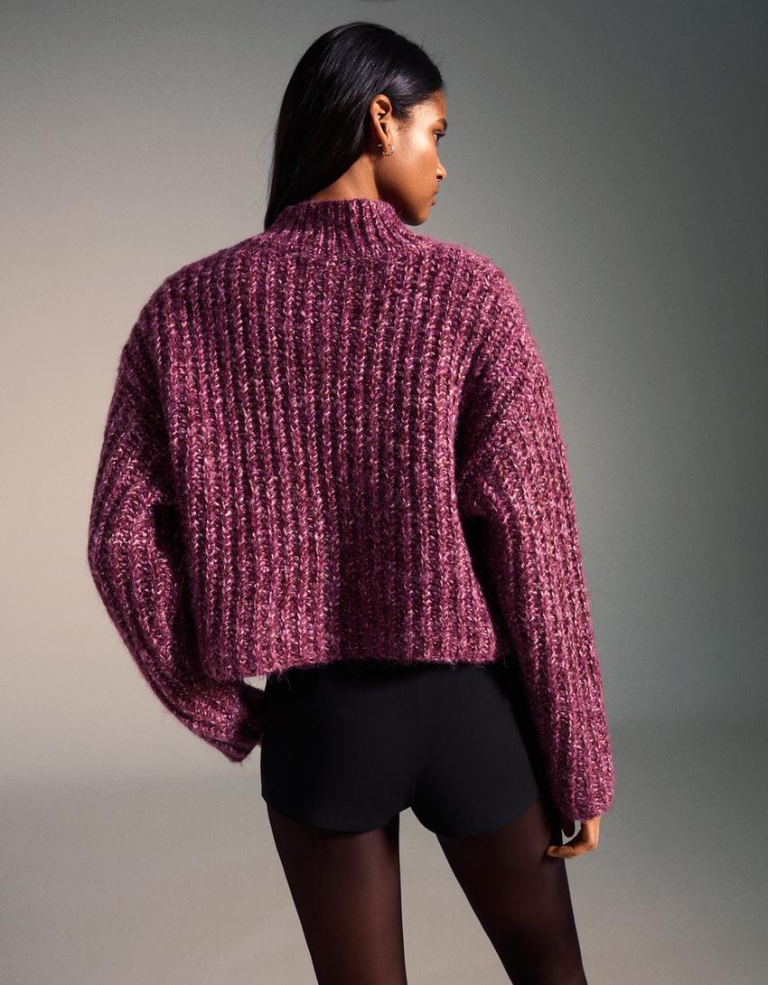 Twisted yarn high neck jumper-Fuchsia