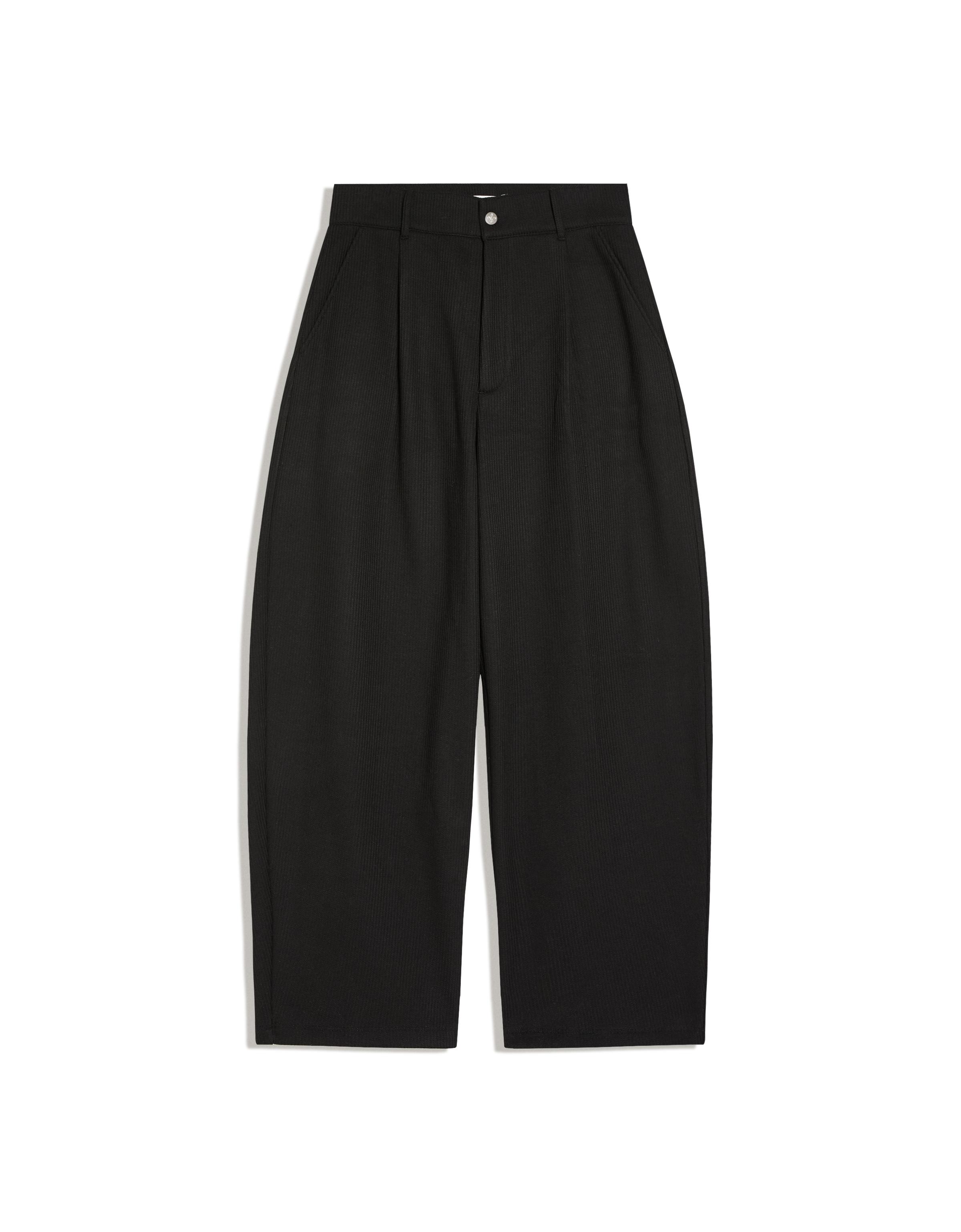 Embroidered waffle-knit balloon trousers — Black