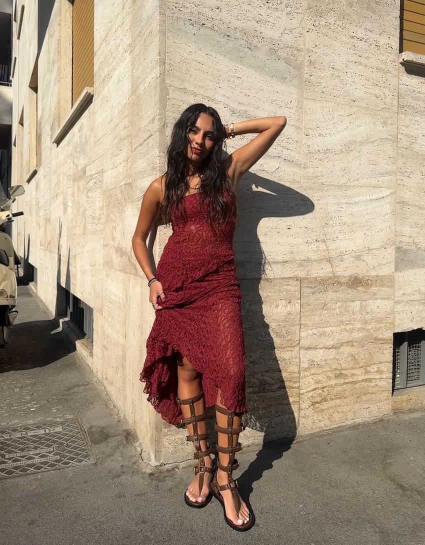 Top bandeau en dentelle-Bordeaux