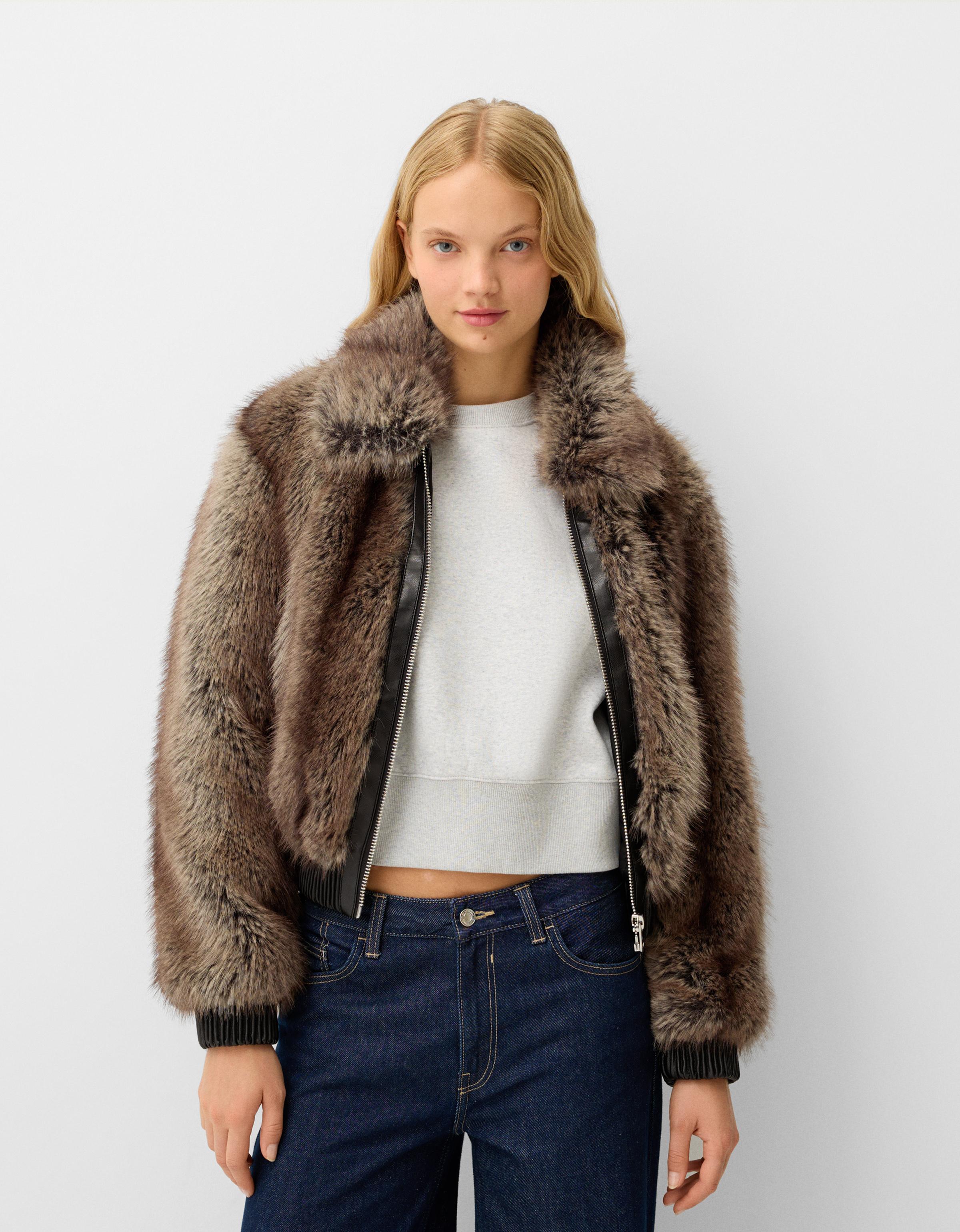 Faux shearling jacket bershka hotsell