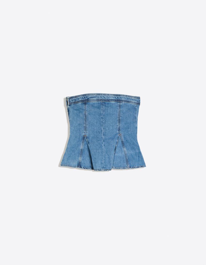 Peplum denim top-Light blue