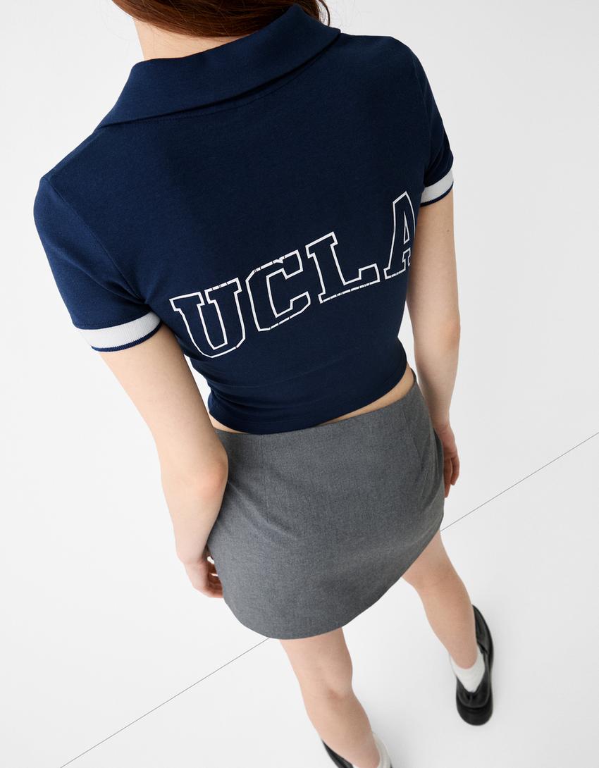 UCLA fitted embroidered polo collar T-shirt-Navy-6