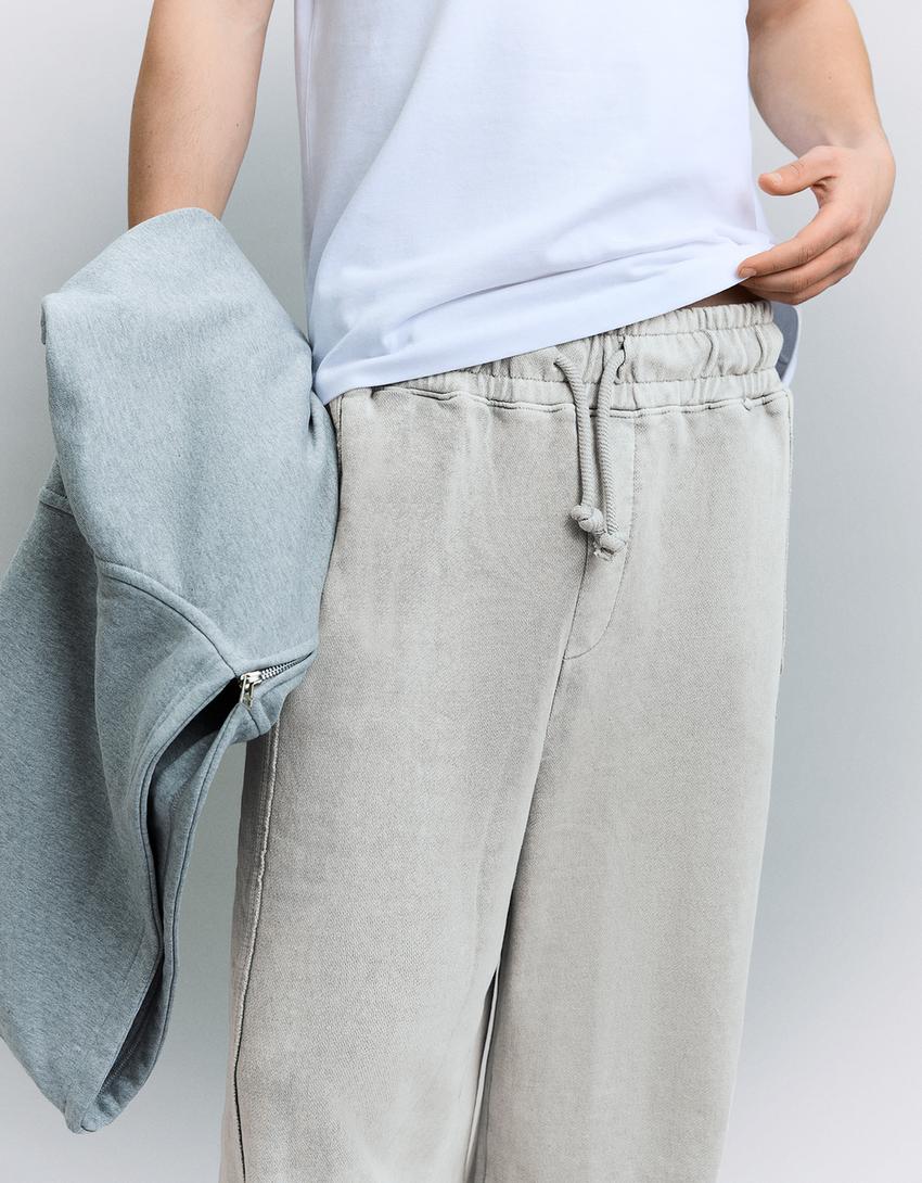 Super baggy fit pantolon-Taş rengi