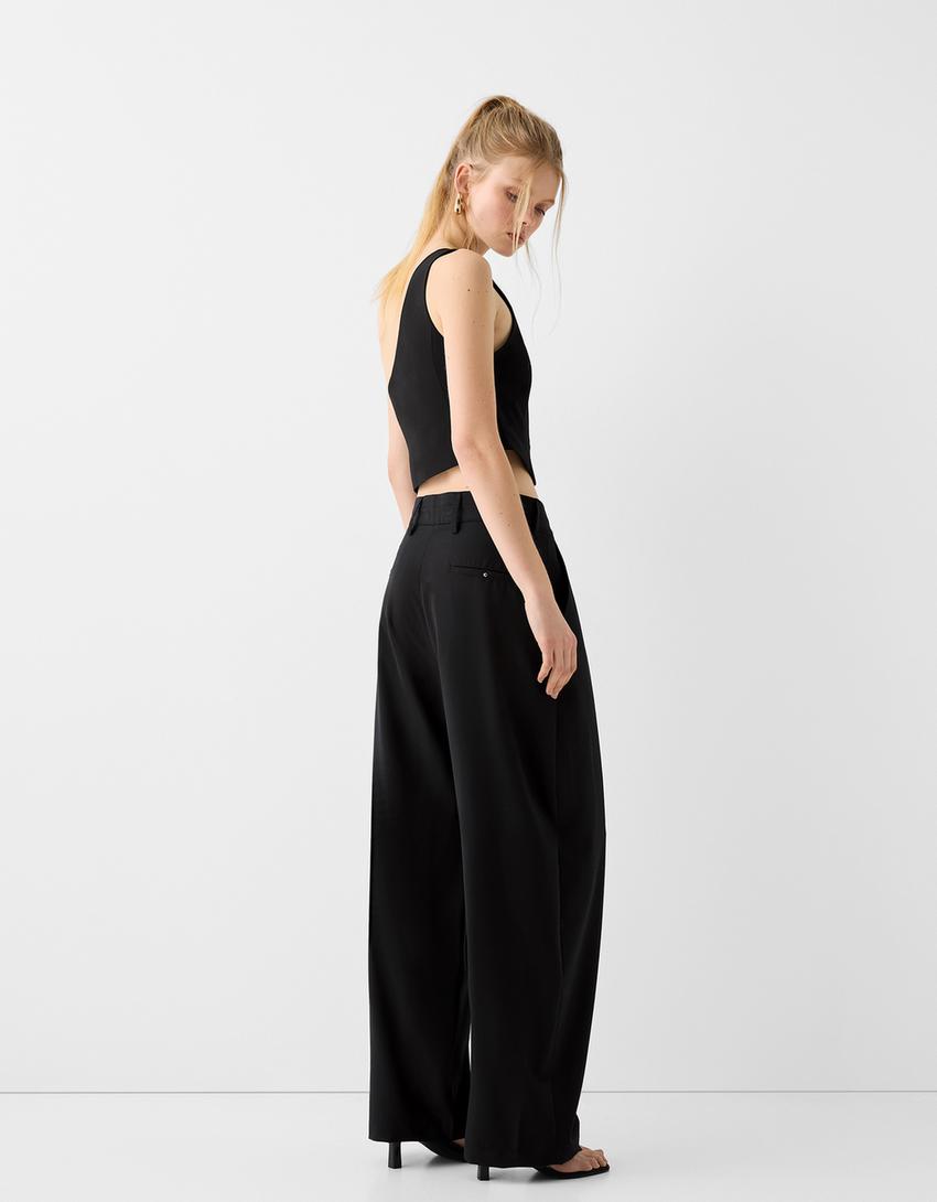 Pantalon tailoring pinces mélange de laine-Noir-1